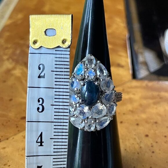 Natural Star Sapphire Rainbow Moonstone Sterling Silver Ring Size 5 - Picture 8 of 10